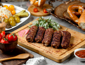 urfa kebab with onions and pickles